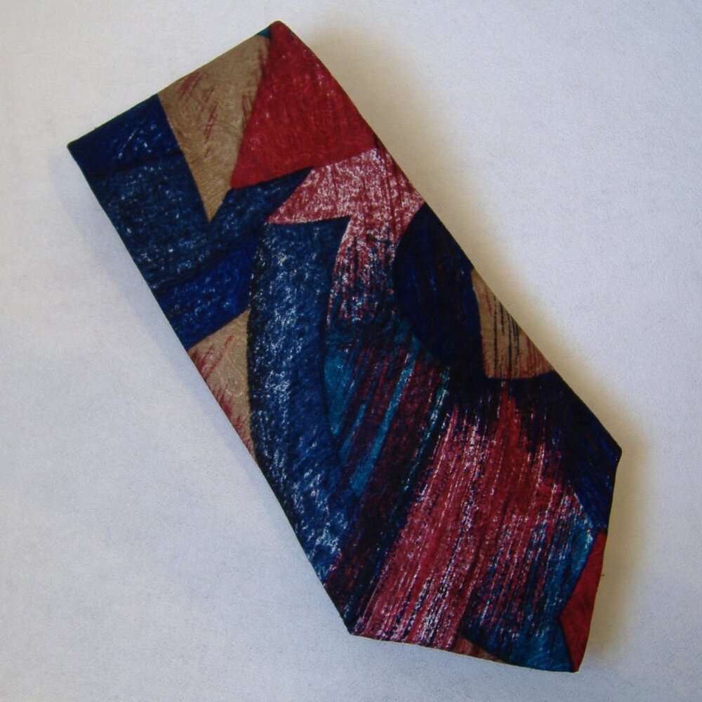 Bugle Boy USA Neck Tie Blue Teal Navy Tan Red Abstract Multi-Color Mens Neckwear